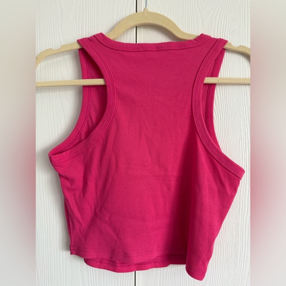 Pink Cropped Ribbed Tank Top - Picture 2 of 2